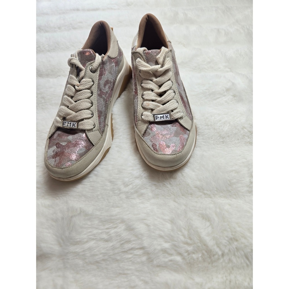 PMK Argentina Womens Leather Metallic Pink Camo Platform Sneakers Size 37